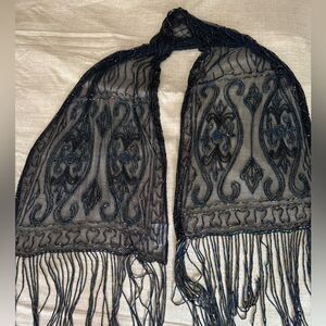 Western Fashion Fringed Iridescent Beaded Scarf.